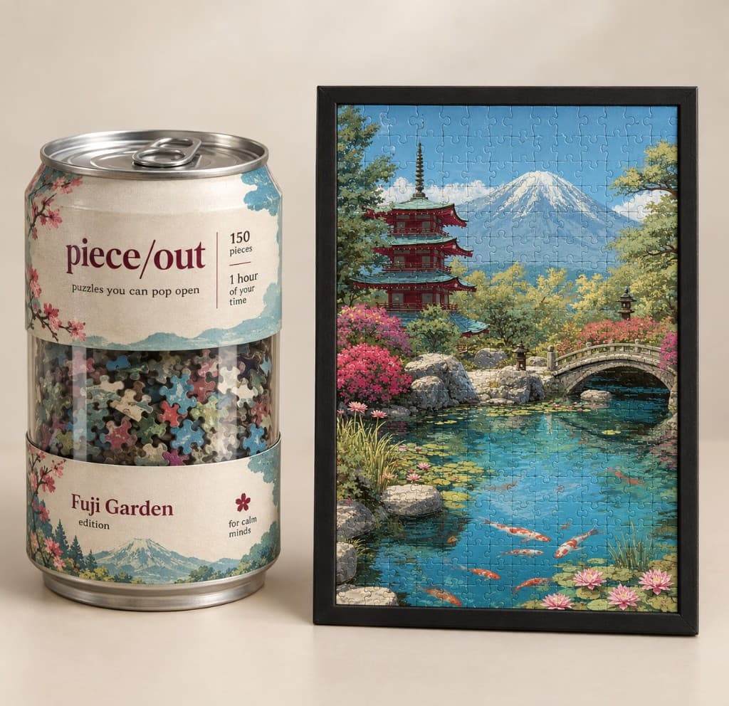 Fuji Garden puzzle can and framed art